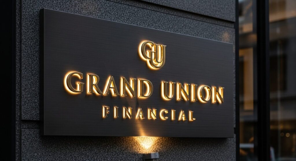 Premium design elements in exterior signage communicating business authority and leadership