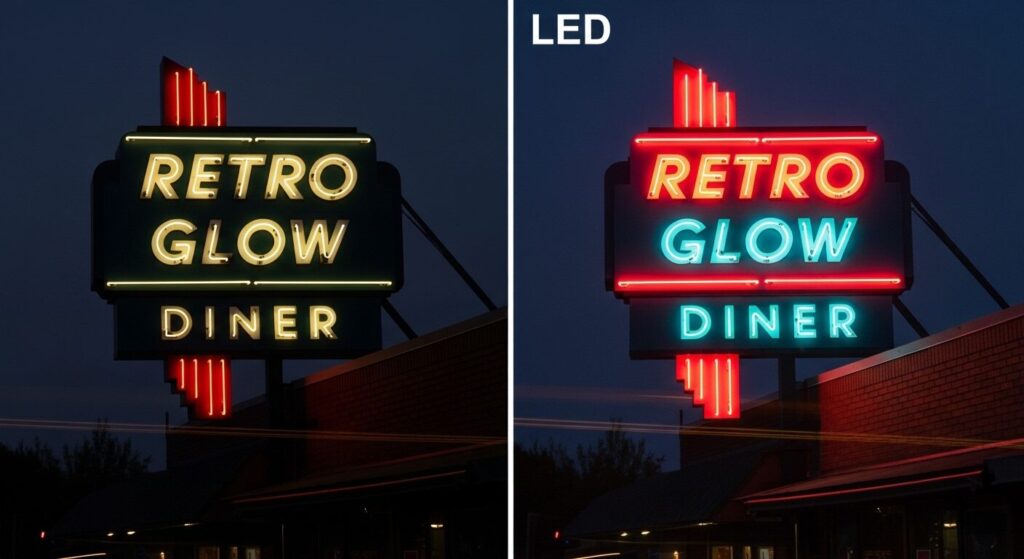 LED conversion upgrade showing improved brightness and energy efficiency in business signage