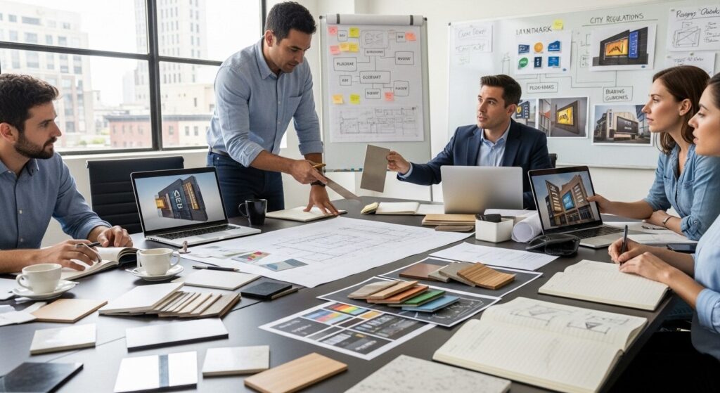 Professional design planning for creating landmark-quality business signage
