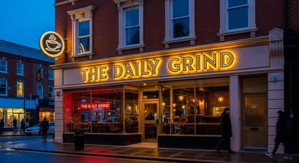 Distinctive storefront signage that has become a recognizable local landmark