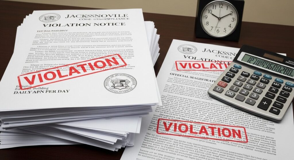 Jacksonville Municipal Code Compliance daily violation fines accumulating