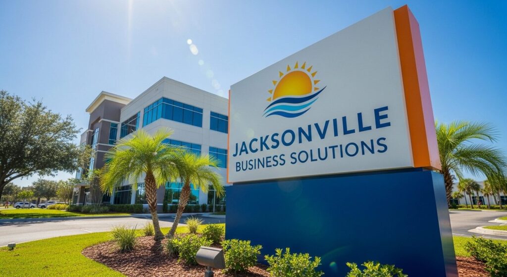 Professional outdoor business sign with high-quality materials maintaining crisp graphics and colors in Florida weather conditions
