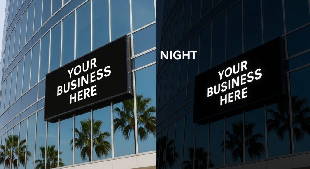 LED business sign in Jacksonville showing “Your Business Here” visible day and night