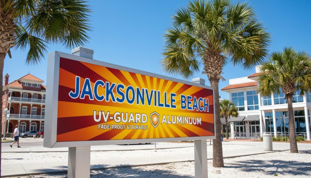 Outdoor aluminum signage in Jacksonville FL with palm trees