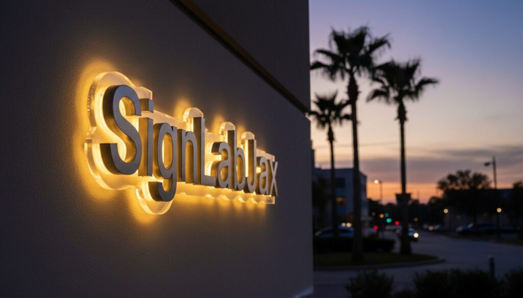 Dimensional lettering sign in Jacksonville FL showcasing vibrant materials and lighting