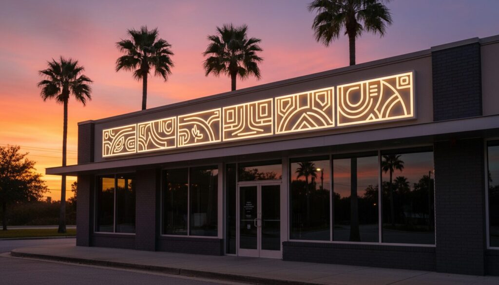 Illuminated LED business signage in Jacksonville FL at sunset