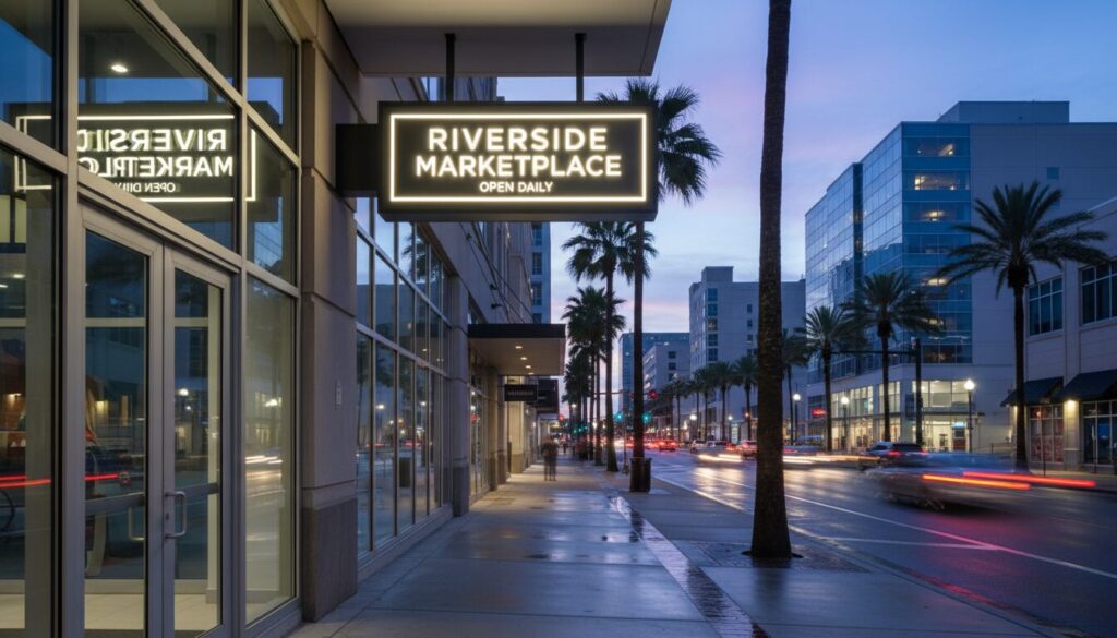 Illuminated LED storefront signage in Jacksonville FL at twilight