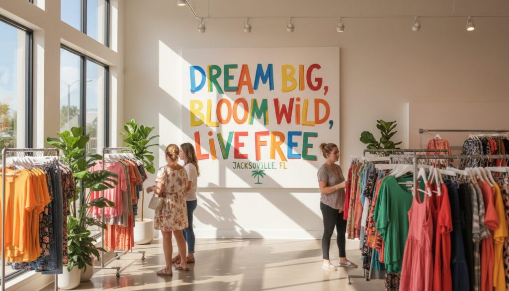 Inspirational quote wall art in a modern retail space in Jacksonville FL