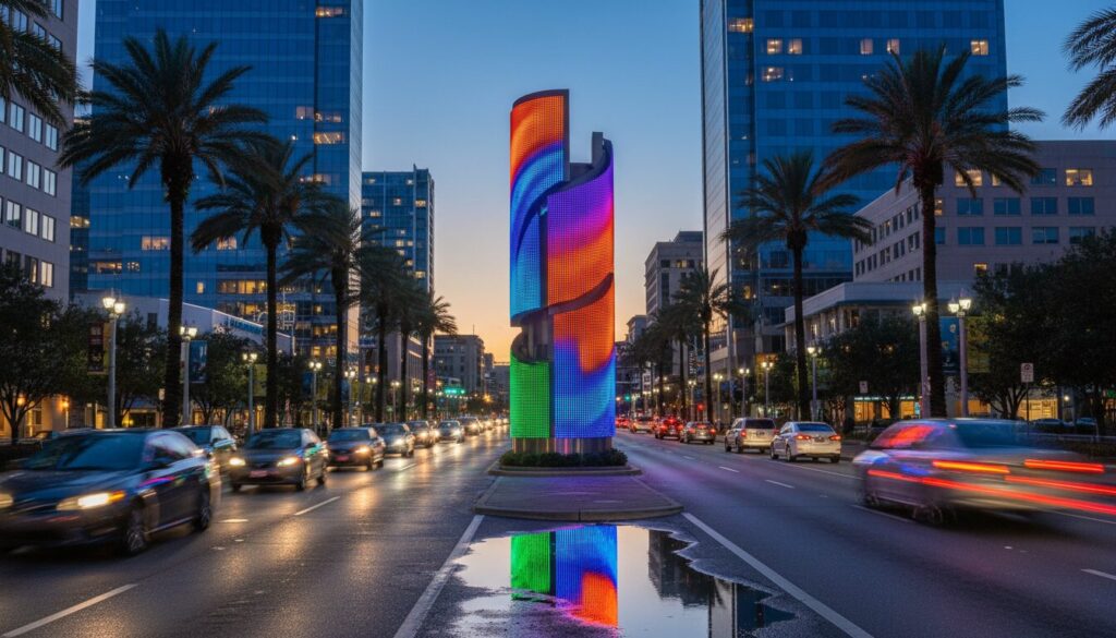 Illuminated LED monument sign in Jacksonville FL at dusk