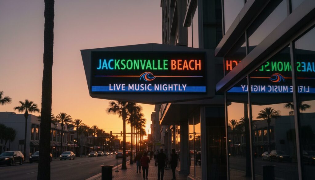 Bright LED outdoor signage in Jacksonville FL at sunset