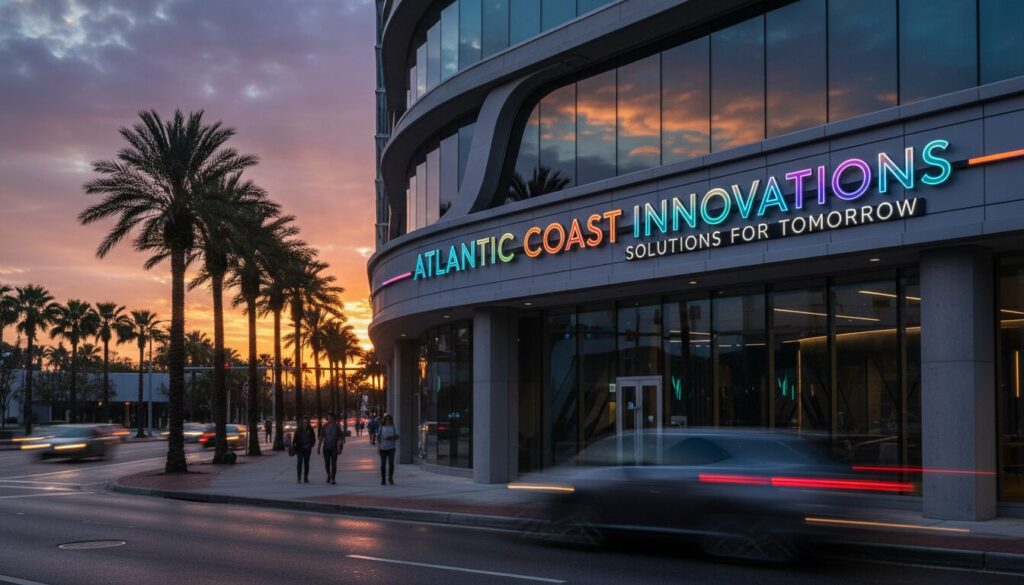 Vibrant LED signage illuminating a Jacksonville business at dusk