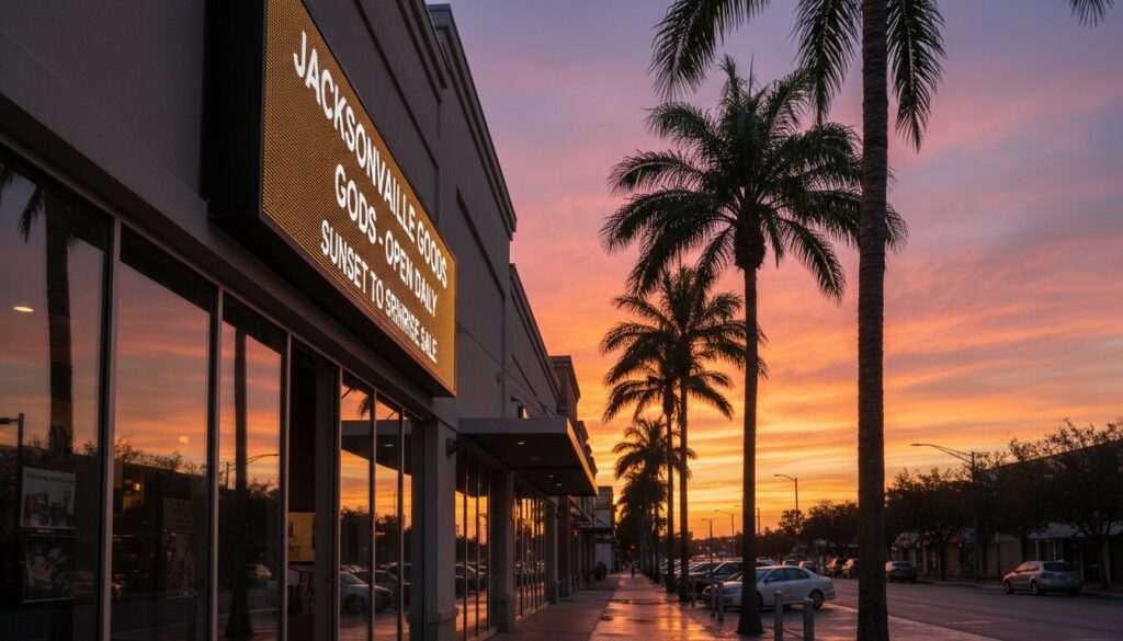 Illuminated LED signage in Jacksonville FL at sunset