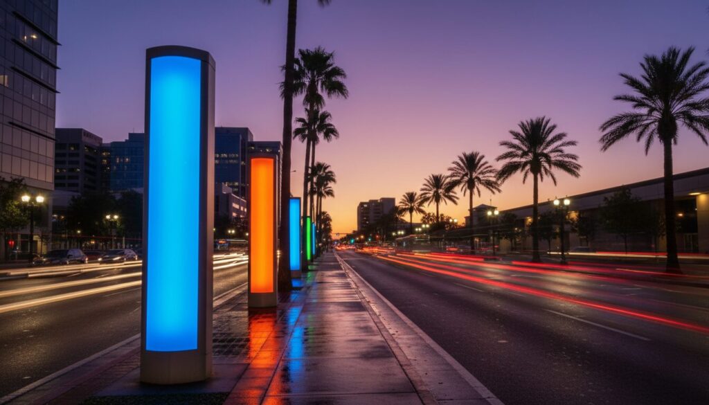 Illuminated outdoor signage in Jacksonville FL during twilight