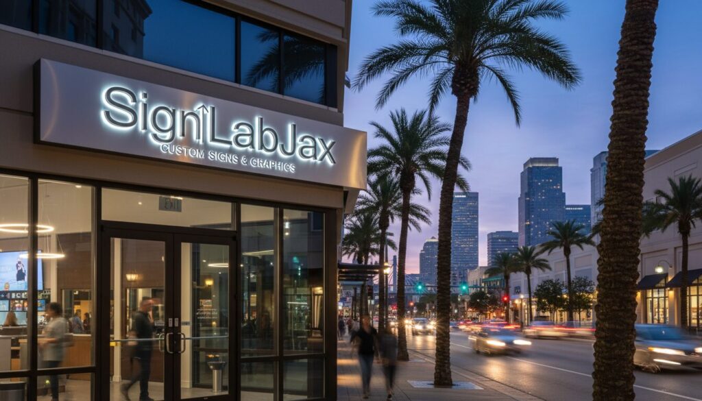 Professional signage by SignLabJax in Jacksonville FL at night